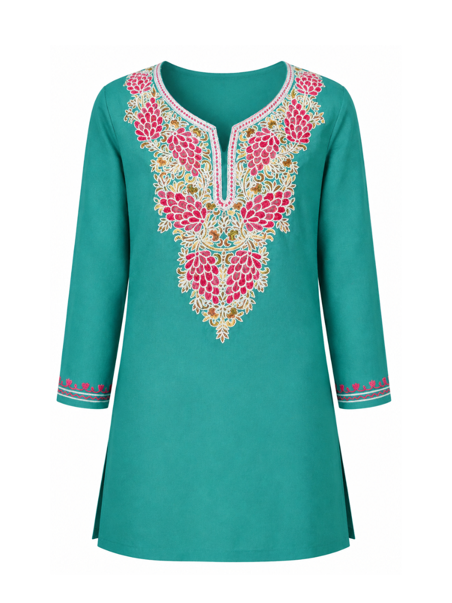 Noor : Aari embroidery summer kurti | Ocean Teal